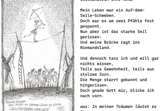 Seiltänzerin ohne Netz mit Text